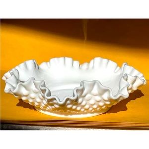 Vintage Fenton Milk Glass Hobnail  Ruffled Replacement Tidbit Tray/lamp Base